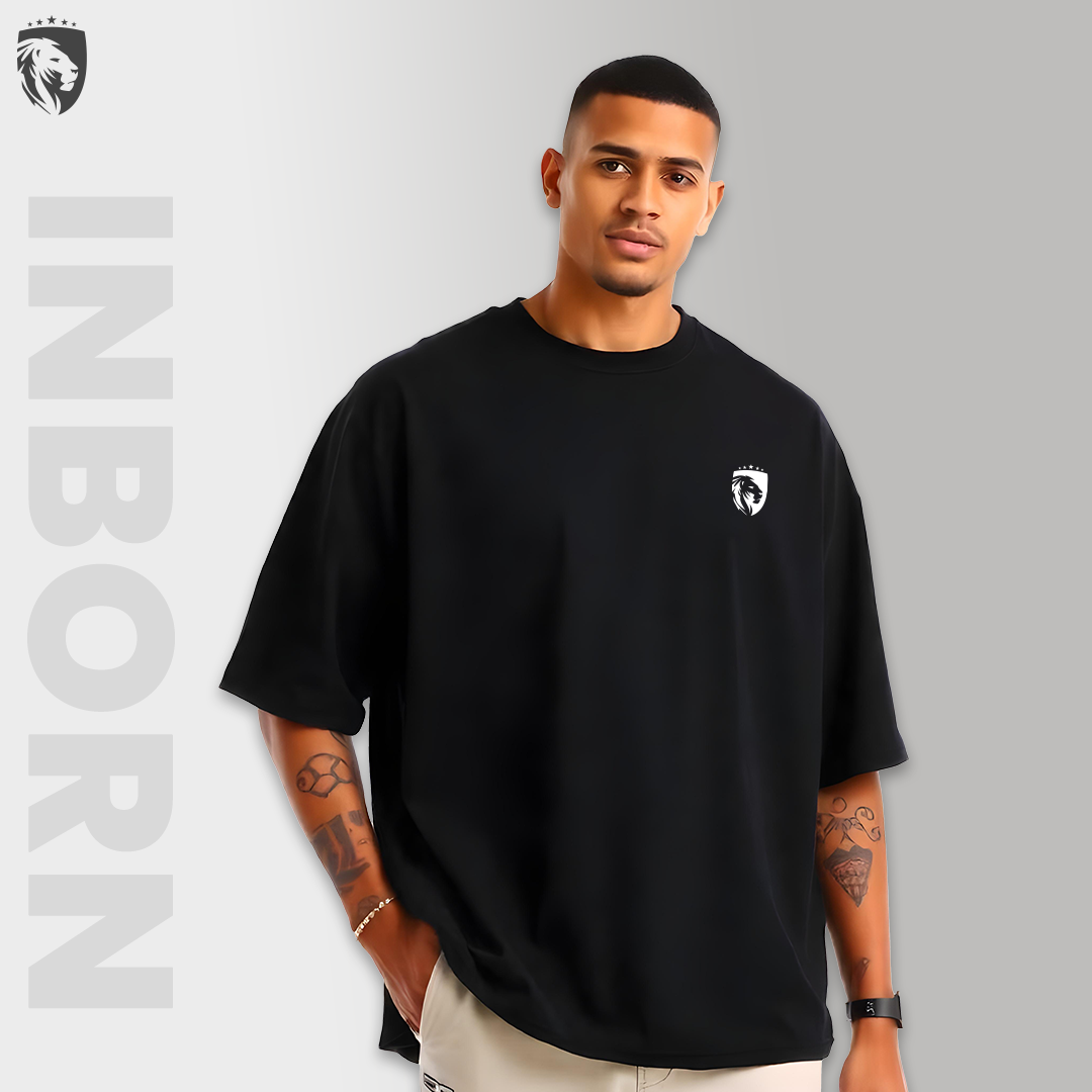 Inborn Solid Black Oversized T-Shirt