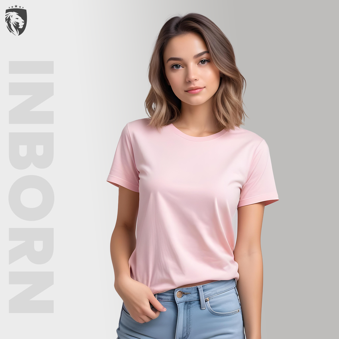 Inborn Pink Solid Plain Women T-shirt