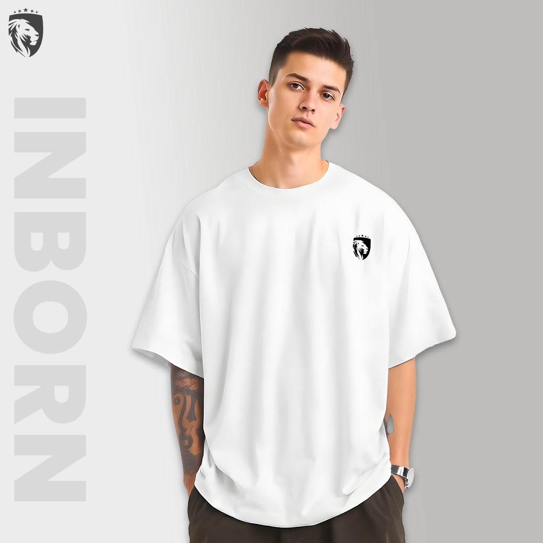 Inborn Solid White Oversized T-Shirt